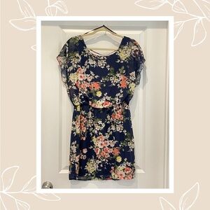 City Triangles Navy Floral Dress with Pink, Yellow, and Green Accents
